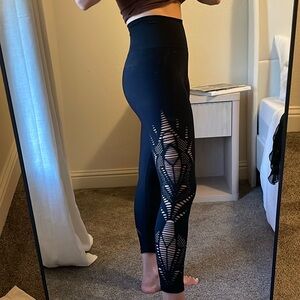 Black High-Waisted Leggings with Lace Detail